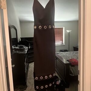 Black dress crisscross spaghetti straps fringe